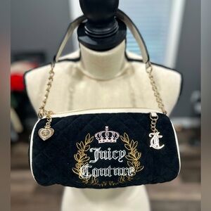 Juicy Couture Royal Moment Shoulder Barrel Mini Bag Black Velour Velvet